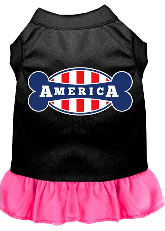 Bonely in America Screen Print Dress Black with Bright Pink Sm